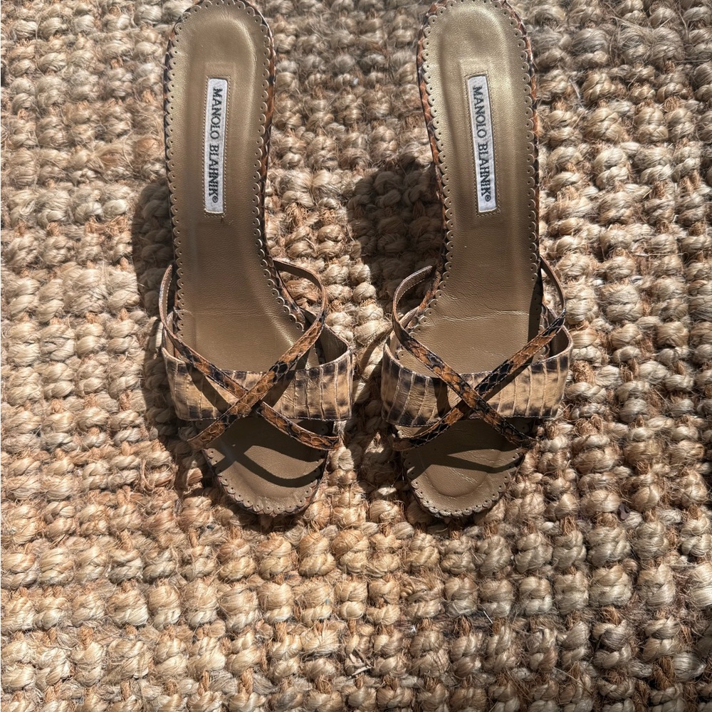 Manolo Blahnik Brown Snakeskin Strappy Heels